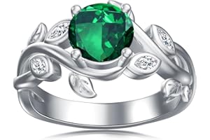 SHUSUKUE Heart/Oval/Round/Square Crystal Ring 925 Sterling Silver Minimalist Solitaire Birthstone Ring Personalized Birthstone Engraved Ring Natural Moss Agate Ring Birthday Promise Jewelry Gift for Women Girls Her (with Gift Box)