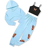 Gaupafmb Girls Clothes 3PC Tie-dye with Butterfly Print Hoodie Sweatshirt Butterfly Print Cami Tops Sweatpants Girls