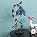 Cloud Mountain Tiffany Style Arched Table Lamp Blue Floral Leaf Lotus Shape Stained Glass Desk Lamp Home Decor Lighting with 7