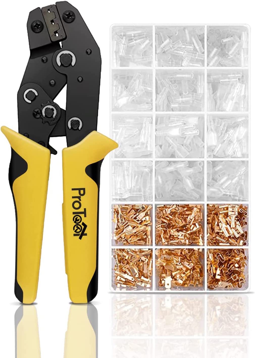 Faston Crimping Clamp, Faston Electric Terminal Crimping Clamp, Clamp with 300 Flat Sleeves Connector 0.5-1.5 mm², ProTool (Crimping clamp + 300 connectors)