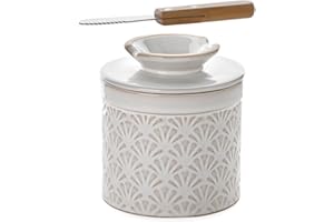Nucookery Ceramic Butter Crock with Lid – Embossed French-Style Butter Keeper for Countertop, Water-Seal Design Keeps Butter Fresh & Spreadable | Farmhouse Kitchen & Housewarming Gift (Petal Pattern)