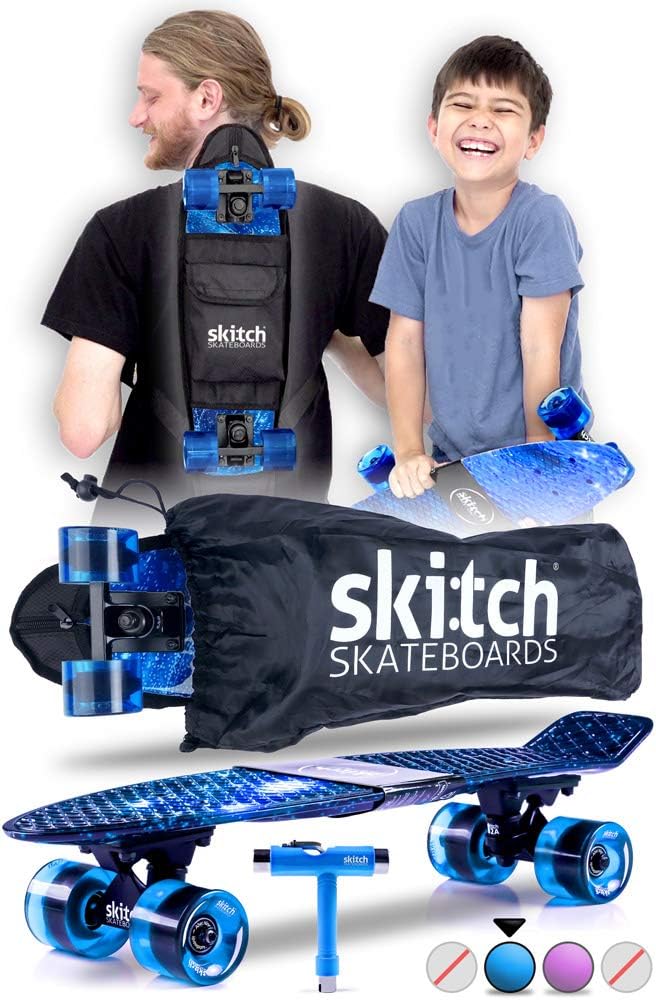 SKITCH Complete Skateboard Gift Set for All Ages with 22 Inch Mini Cruiser Board + Skateboard Backpack + Skate Tool + Tote Bag