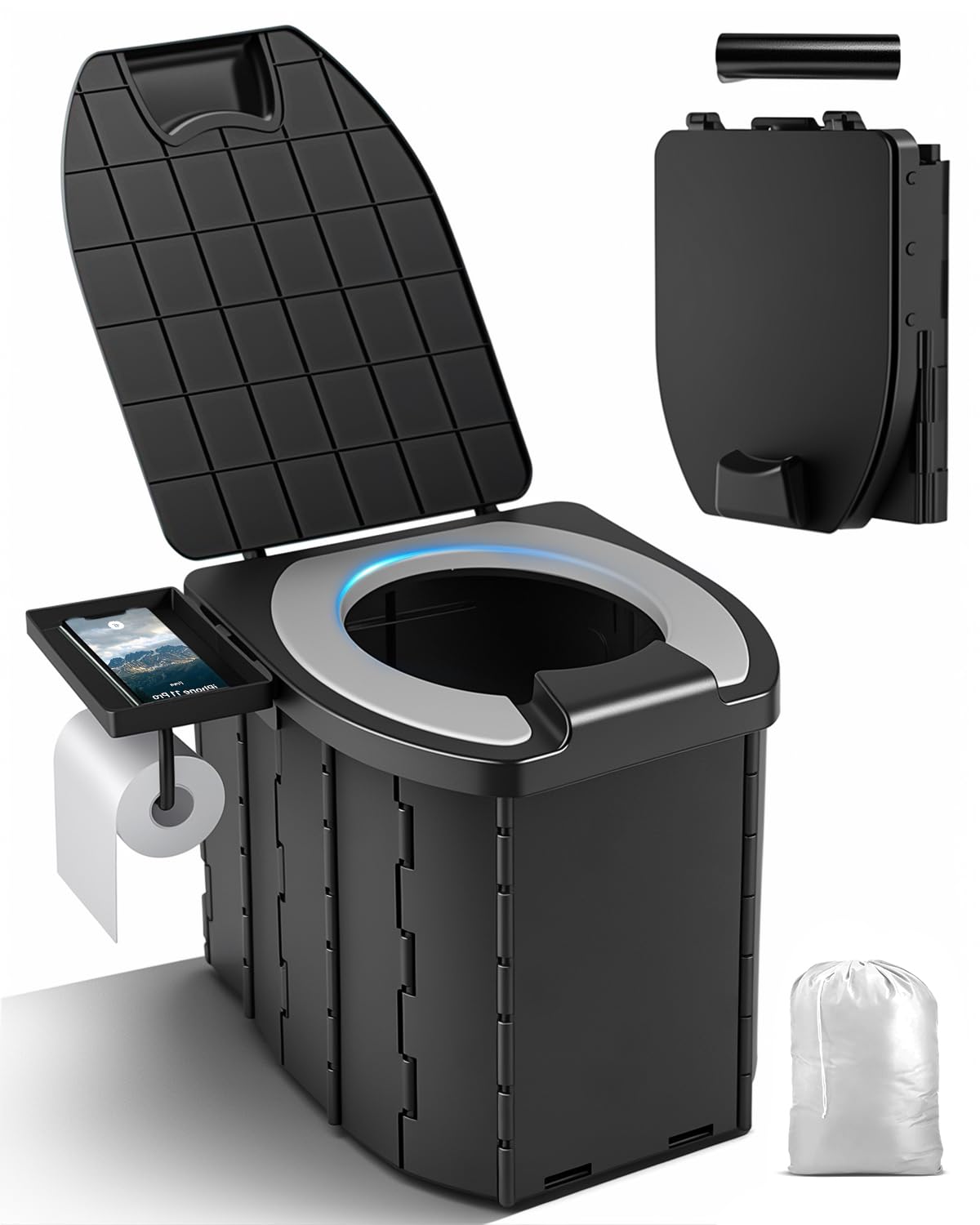 Photo 1 of Portable Toilet for Adults, Camping Toilet with Lid and Paper Holder, Foldable Camp Toilet Portable Compact Potty for Car, Camping Portable Toilets for Hiking Fishing Driving Travel Beach RV