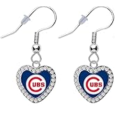MLB Cubs Crystal Heart Earrings Pierced