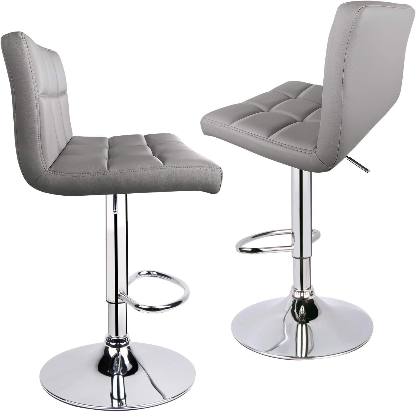 Leopard Bar Stools, Modern PU Leather Adjustable Swivel Bar Stool with Back (Light Grey): Kitchen & Dining