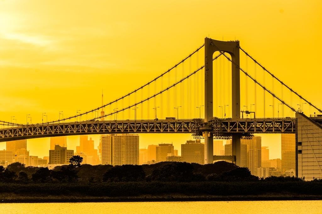 Amazon Com Rainbow Bridge At Sunset Tokyo Bay Japan Photo Art Print Laminated Dry Erase Sign Poster 18x12 Posters Prints