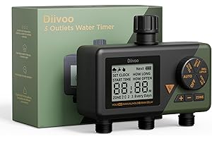 Diivoo Sprinkler Timer 3 Zone, Water Hose Timer 3 Outlet for Garden, Programmable Automatic Irrigation Timer with Rain Delay and Manual/Auto Mode Watering IP54 for Lawn, Yard, Pool