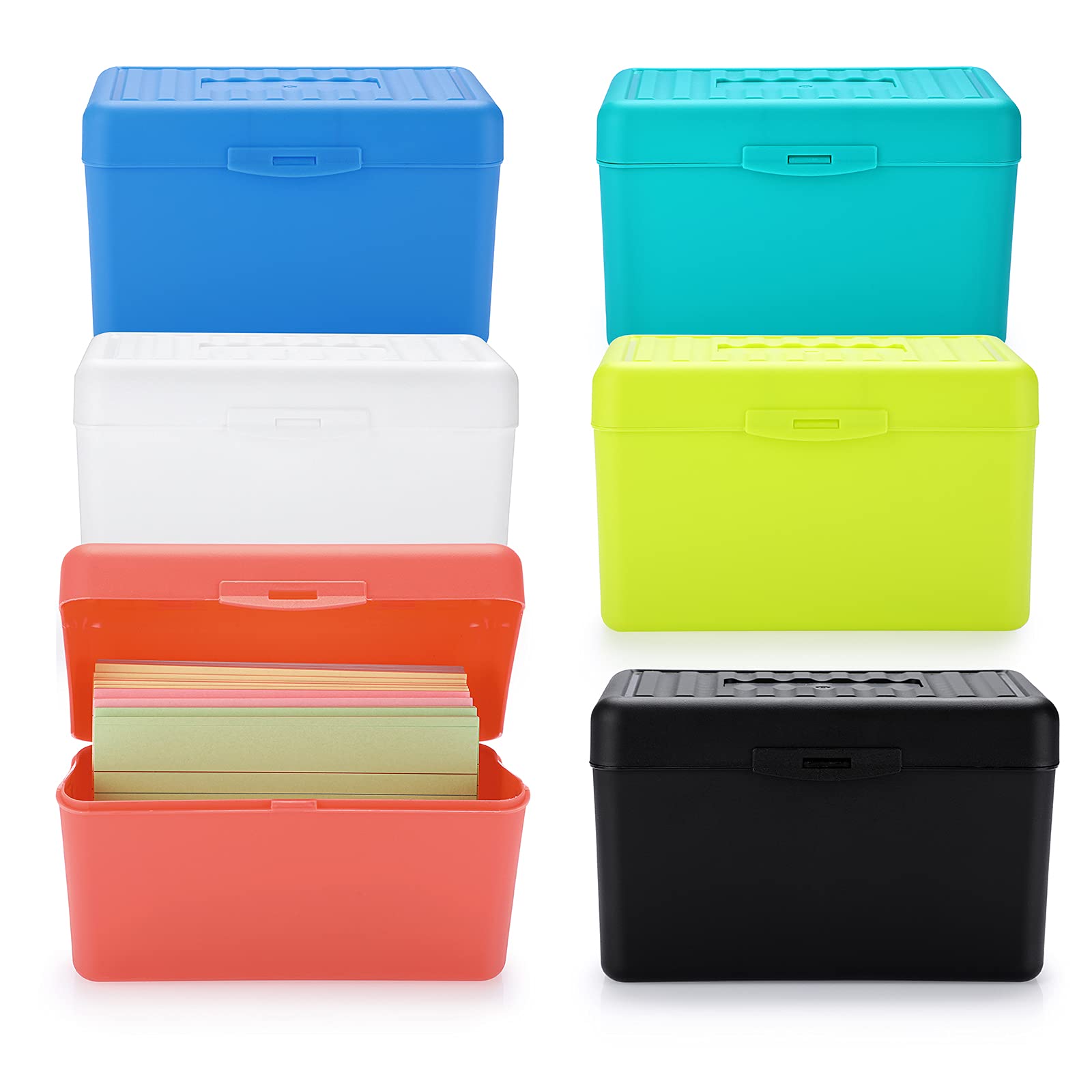 BSTKEY Set of 6 Plastic Index Card Box Storage Box Organizer, Multifunctional Index Card Holder Recipe Card Box Note Card Case for Home Office Business, 6 Colors (3 x 5 inch)