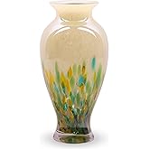 Hand Blown Glass Vase 11.8" Tall Beautiful Green Sea Wide Mouth Bud Vase for Table Centerpiece, Painted Colorful Murano Glass Flower Vases for - Home Entrance Wedding Center