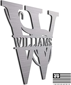 JASS GRAPHIX Williams 12" Brushed Aluminum Monogrammed Sign Door Wall Decor Last Name Signs for Home