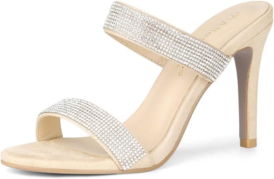 beige rhinestone heels