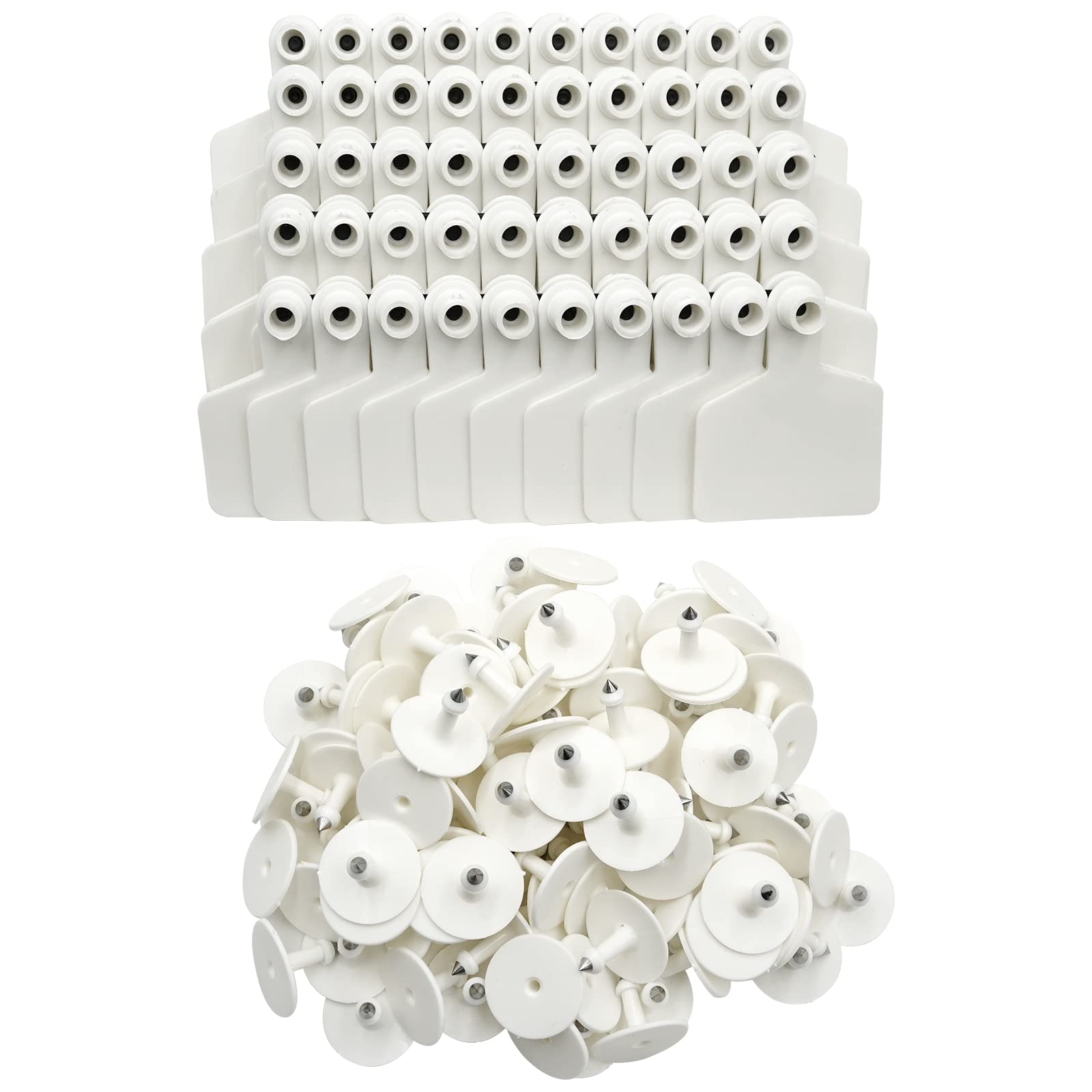 Livestock Identification Blank Ear Tags for Goats Sheep Cattle Cows Pigs 100 Packs TPU Precision Ear Tags (White)