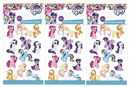 36 Haut Tattoos - My Little Pony - 3 Bogen Sticker Aufkleber für die Haut - m. Fluttershy, Rainbow Dash, Apple Bloom, Rarity 