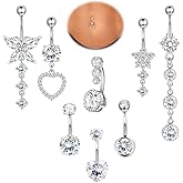 ZZHDCC 8Pcs Belly Rings 14G Belly Button Rings Gold Surgical Steel Clicker Belly Button Ring Sparkling CZ Dangle Belly Ring Glod Hoop Curved Barbell Belly Piercing Jewelry for Woman