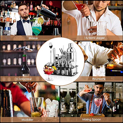 ZPEE Cocktail Mixing Kit 23-teiliger Bartender Kit Cocktail Shaker Set aus Edelstahl Eiskorn-Acryl-Ständer für gemischte… – Bild 6