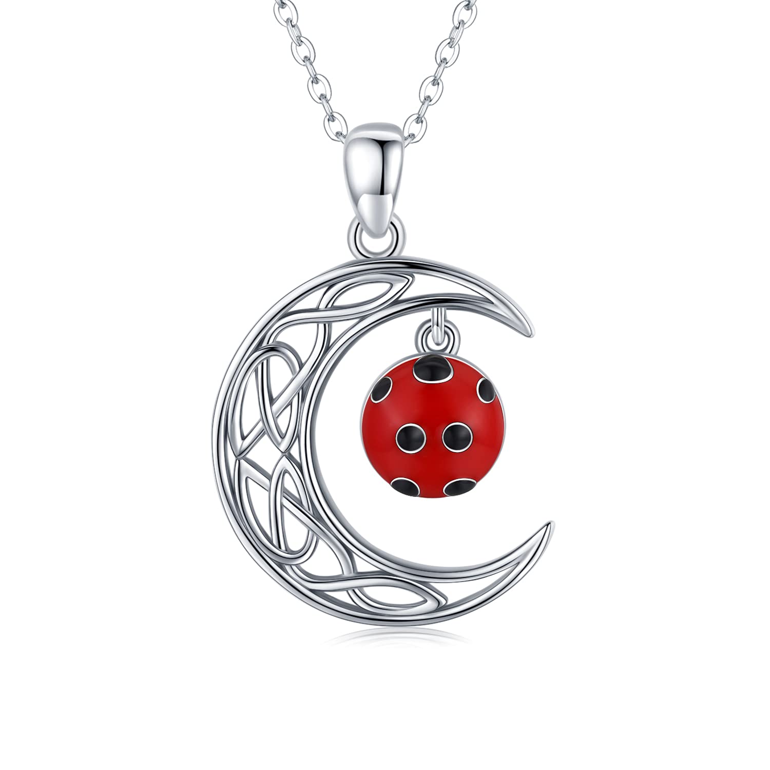 Midir&Etain Ladybug Jewellery for Girls 925 Sterling Silver Celtic Crescent Moon Pendant Necklace Birthday Gifts for Women Daughter