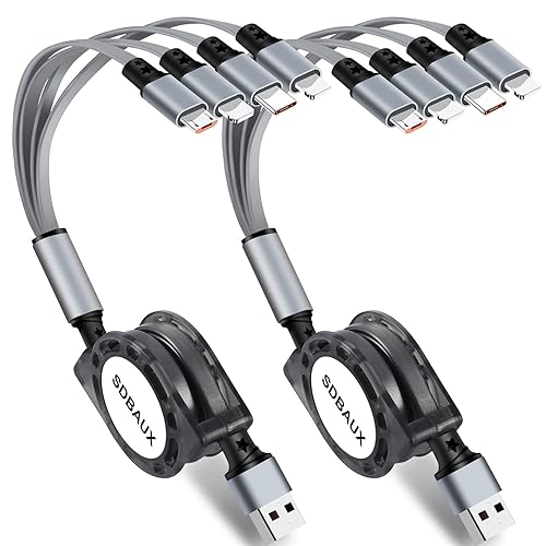 Multi Charging Cable,USB A to in Retractable Dual iP/Type C/Micro Port  Fast Charger Cord for iPhone 16 15 14 13 12 Pro Max iPad Mini,Galaxy
