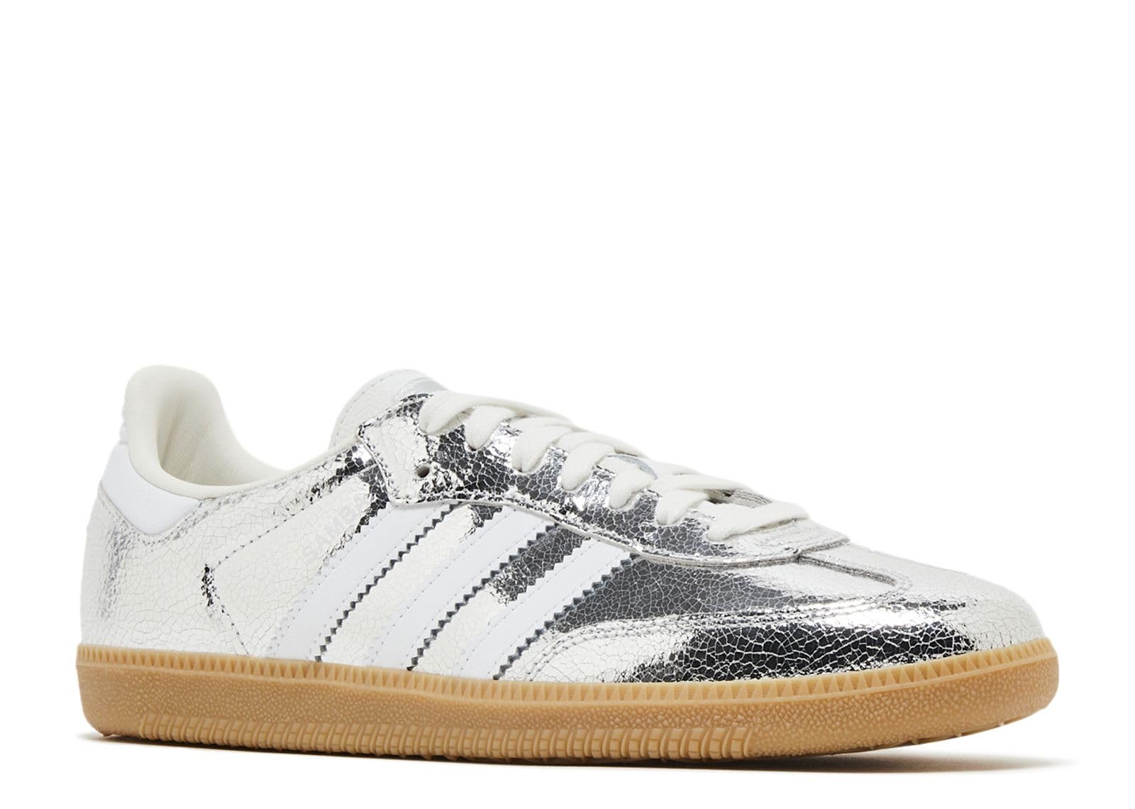 Adidas Samba OG Womens Sneaker (Silver Metallic Cracked Leather, 8)