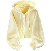 Verdusa Women's Button Up Hooded Cardigan Sweaters Lantern Sleeve Knit Outerwear Fall Outfits