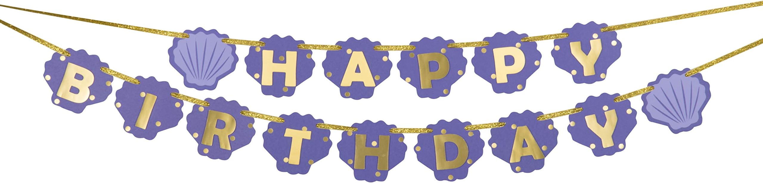 Pinfliers Mermaid Theme Paper Happy Birthday Banner, 15 Pieces, Shades of Purple and Gold, 75" in Length