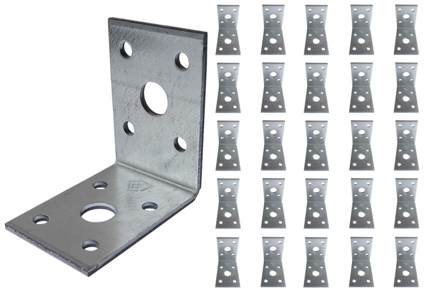 Angle Brackets Corner Plates, Heavy Duty, Galvanised 1.97"x 1.97"x 1.38"x 0.1"(50 x 50 x 35mm x 2.5mm) Pack of 25pcs — image 1