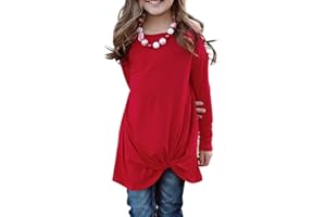 Ecokauer Girls Casual Tunic Tops Knot Front Long Sleeve Loose Soft Blouse T-Shirt Size 4-13