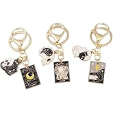 Kysin Chiys 6 Pcs Tarot Cards Keychains Stainless Steel Vintage Amulet Wiccan Keyring for Women Men