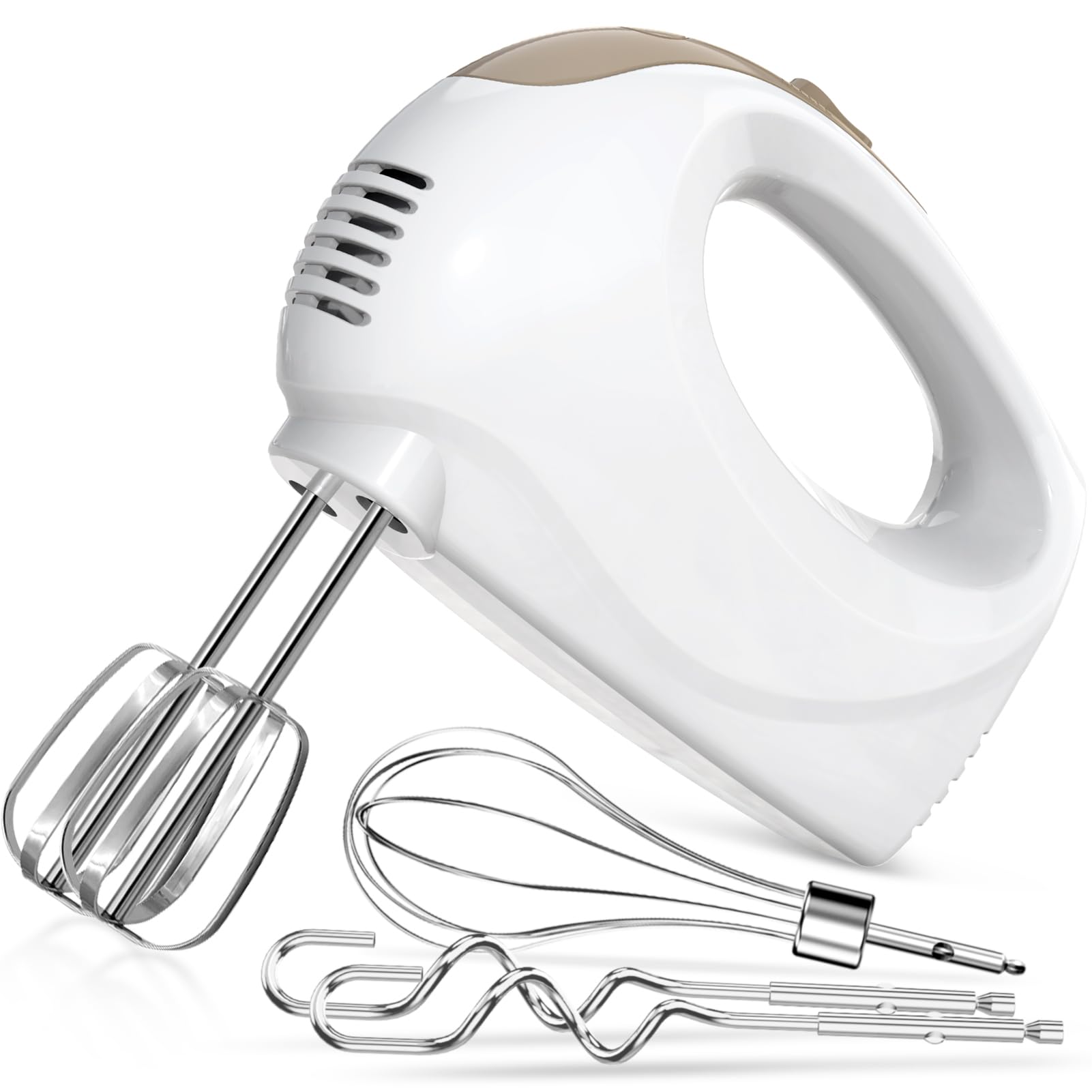 Photo 1 of 5-Speed Electric Hand Mixer with Whisk, Traditional Beaters, 120 Watts,Portable & Lightweight, Blending or Cooking, Brown
