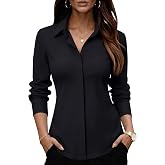 siliteelon Womens Button Down Shirt Stretch Dress Shirt Collared Long Sleeve Hidden-Button Work Shirt Wrinkle-Free Blouse
