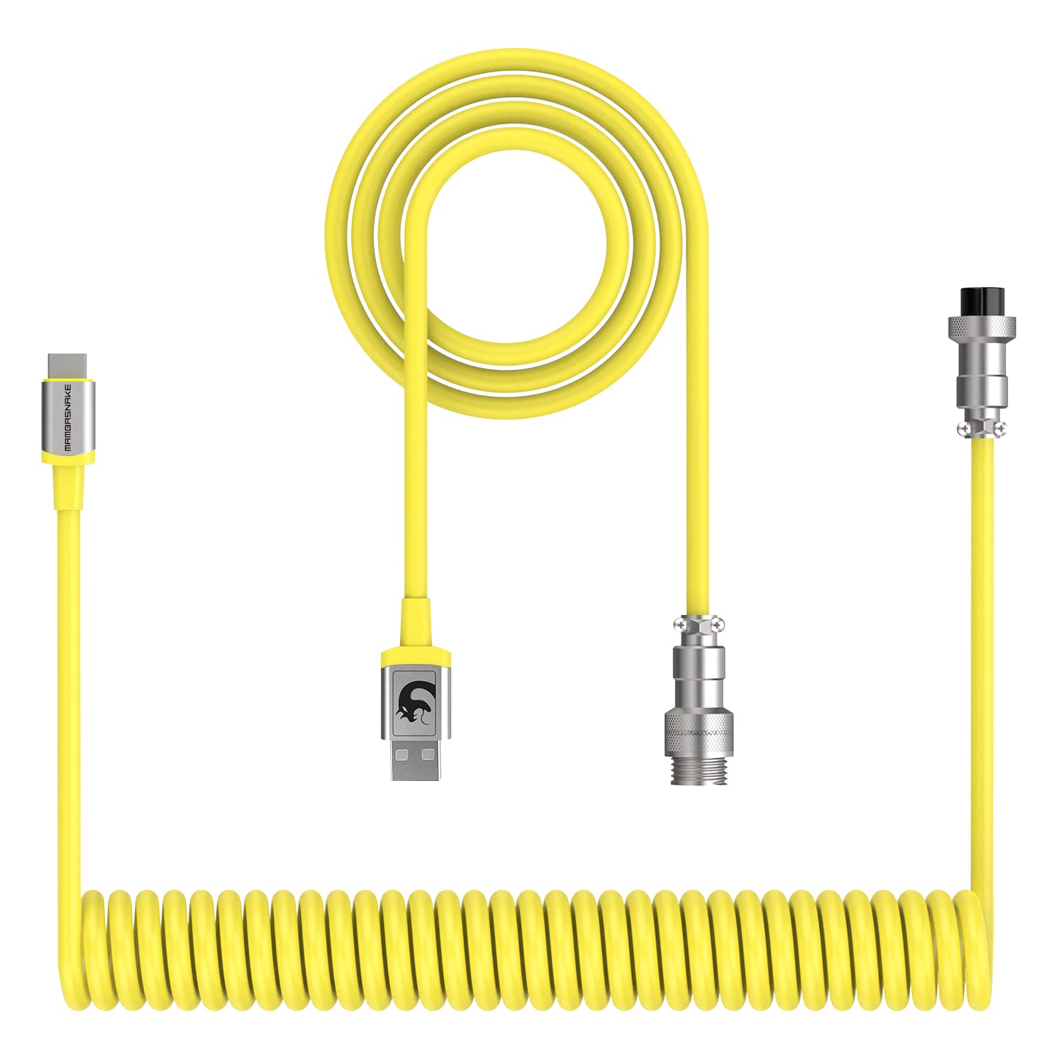 XINMENG X MAMBASNAKE C01 Coiled Keyboard Cable, Type-C to USB-A HyperSpeed Line with 8KHz Return Rate for Gaming Keyboard, TPU Extendable Custom USB-C Cable with Metal Aviation for PC/Phone-Yellow