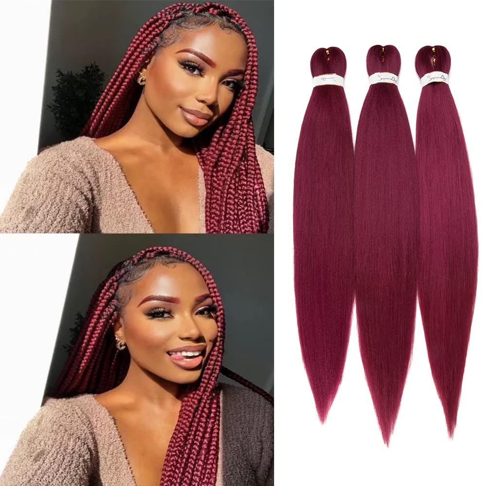 26" Pre Stretched Braiding Hair Professional Hot Water Setting Synthetic Fiber Crochet Braids Braiding Hair Extensions Twist Braid 3 Bundles/Lot Dark Red