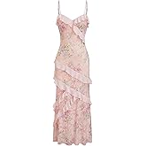 CIDER Women's Wedding Guest Dress Floral Ruffle Lace Maxi Dress V Neck Lined Elegant Dresses Vacation Outfits