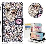STENES iPhone 8 Plus Case - Stylish - 3D Handmade Bling Crystal Sexy Girls Bag High Heel Lips Desgin Wallet Credit Card Slots Fold Media Stand Leather Case for iPhone 7 Plus/iPhone 8 Plus - Pink