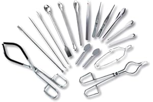 MSSVIGING Scientific Lab Tools Pack for Basic Starter, Chemistry Set - Crucible Tongs Lab Spatula Scoop U-Shape Spoon Test Tube Clamps Stainless Steel Forceps Tweezers