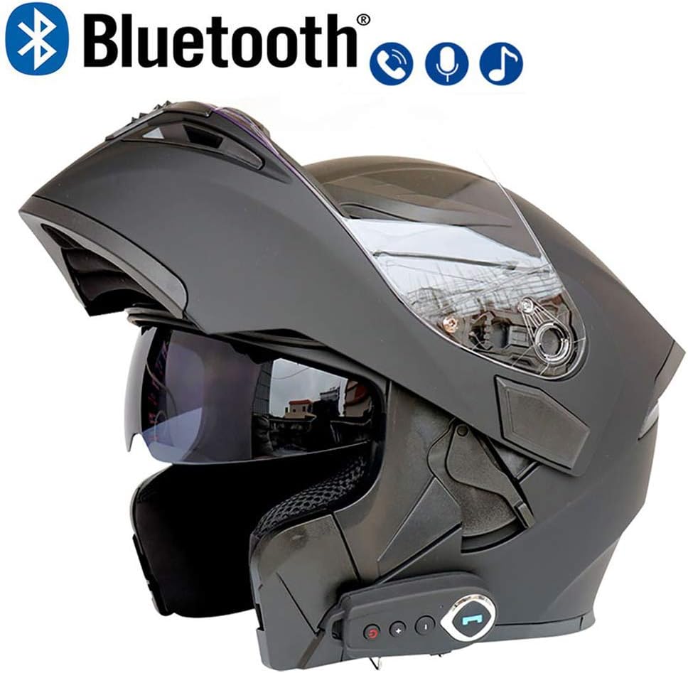 LuanYe Motorcycle Bluetooth Helmets Full Face Flip up Dual Visors Helmet Built-in Integrated Intercom Communication System