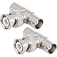 BNC Splitter, 2 Pack BNC Male to Dual Female Coax Adapter Connector, 3 Way T Type for Coaxial Cable, CCTV, Antenna