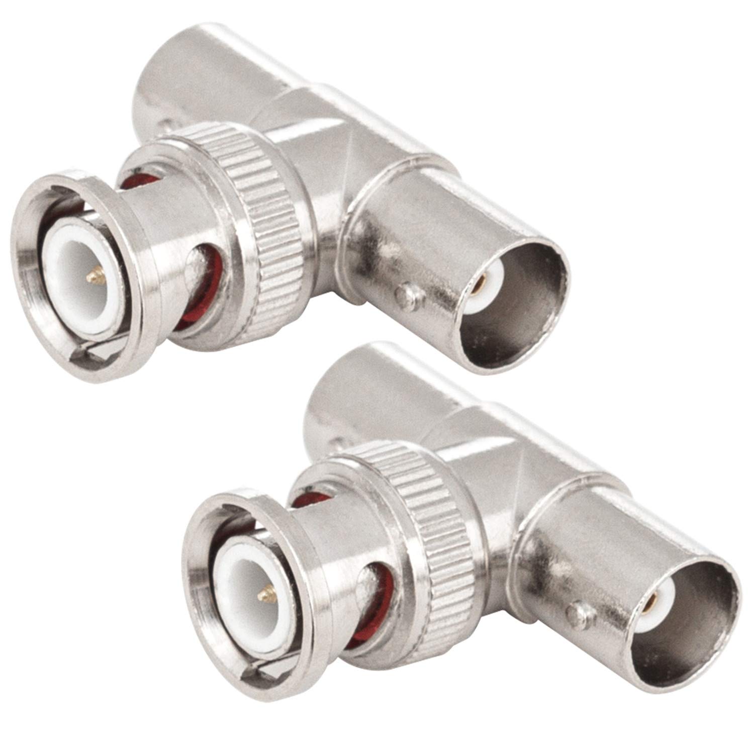 BNC Splitter, 2 Pack BNC Male to Dual Female Coax Adapter Connector, 3 Way T Type for Coaxial Cable, CCTV, Antenna
