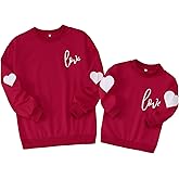 MODNTOGA Mommy and Me Valentines Crewneck Sweatshirt Love Heart Graphic Tops Long Sleeve Pullover Family Matching Outfit
