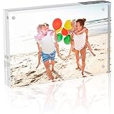 TWING 5x7 Acrylic Frame for Pictures, Clear Double Sided Acrylic Picture Frame with Microfiber Cloth, Picture Frame 5x7, 12 + 12MM Thickness Magnetic Photo Frame Desktop Frameless Display Gifts Ideal