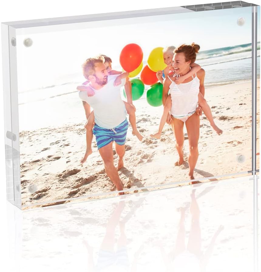 Twing 4x6inches Clear Acrylic Magnet Photo Frame - Magnet Photo Frame - Nearly 1 Inch Total Thickness for Double Sided Photo Showed