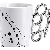 Knuckle Duster Coffee Mug &ndash; Novelty Brass Knuckle Handle Ceramic Cup, 11oz Blood Spatter Design, Funny Gift for Men, Biker, Goth, Halloween