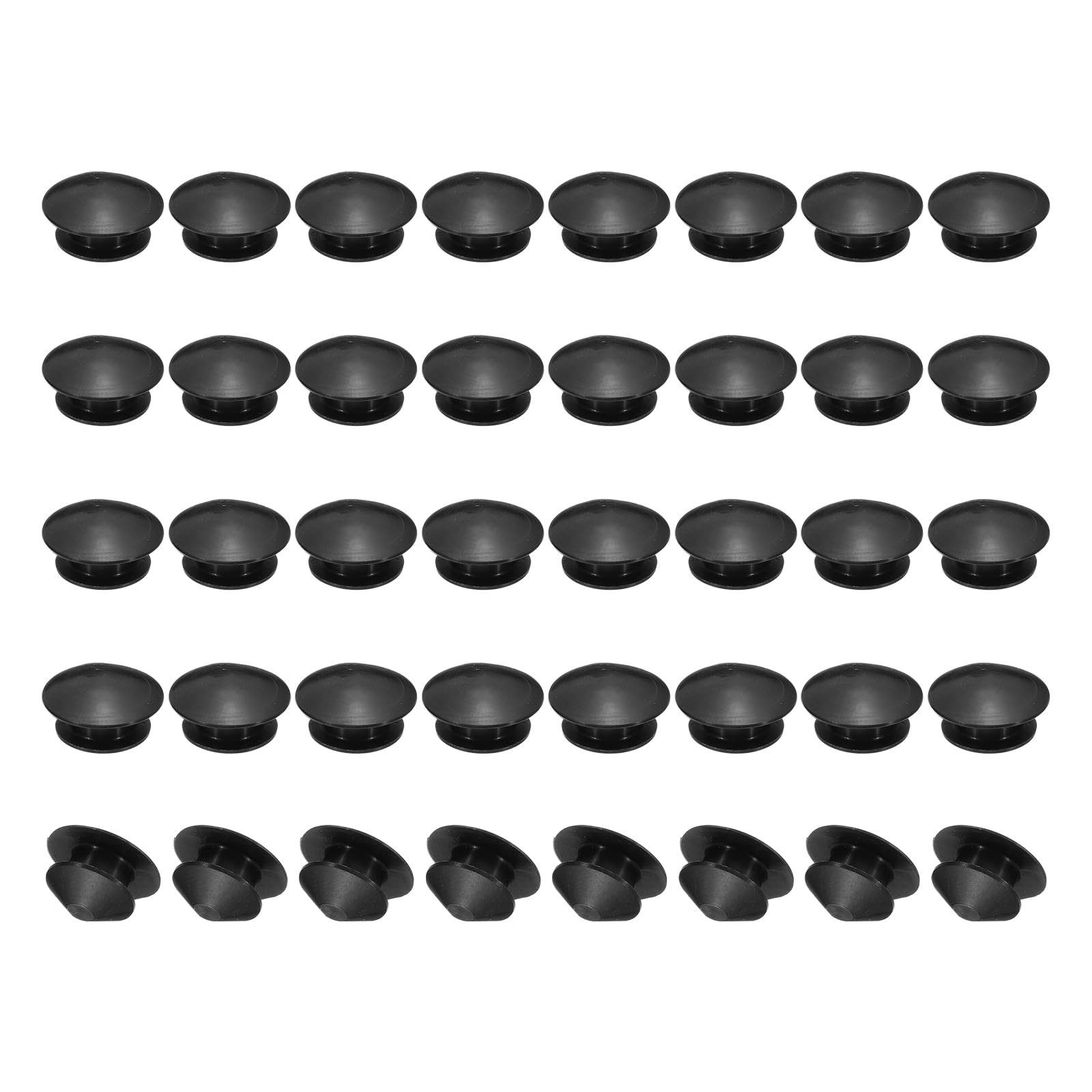 PATIKIL 8mm Diameter Silicone Round Snap, 40 Pcs in Type Locking Furniture Hole Plug Button Wide Protective Cover Fit for 8-9mm Hole for Seal Bulkhead Cylinder Hole, Black