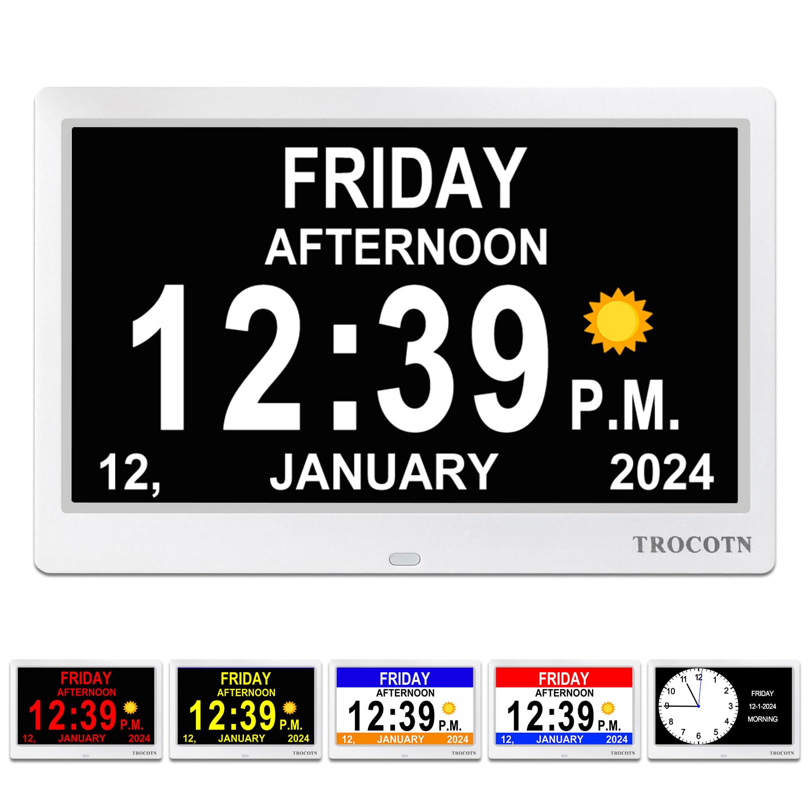 TROCOTN Dementia Clock, Daylight Saving Calendar Display，Large Display Alarm Clock, Version 3.0 (10.1" White)