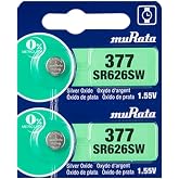 Murata 377 SR626SW Battery 1.55V Silver Oxide Watch Button Cell - Replaces Sony 377 (2 Batteries)