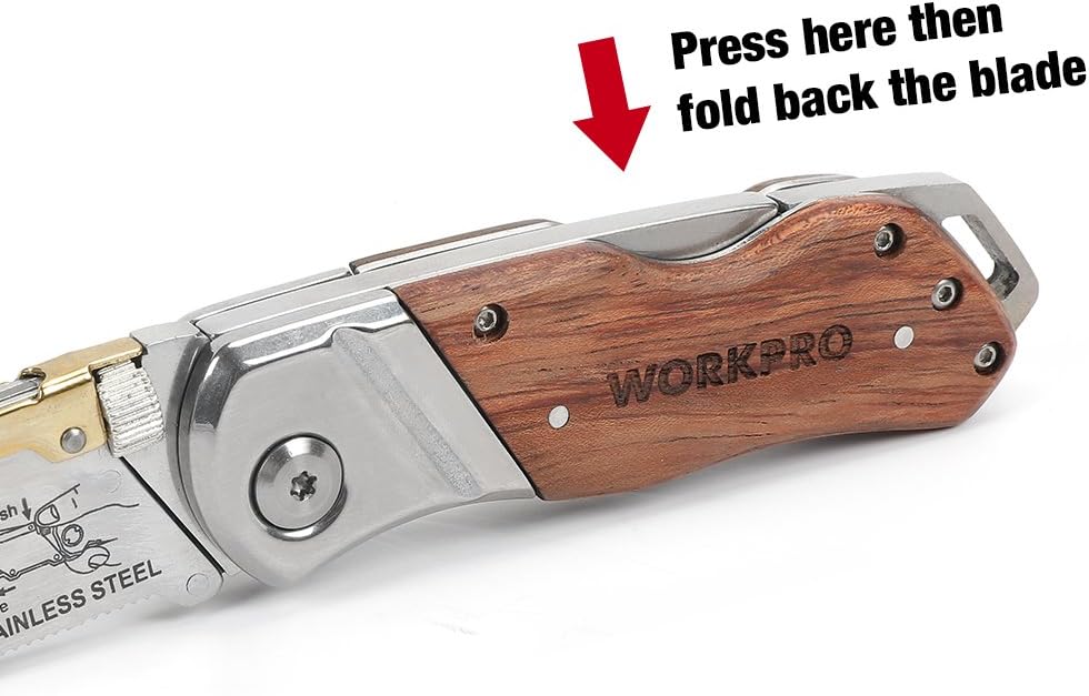 WORKPRO Folding Utility Knife Wood Handle Heavy Duty Cutter with Extra 10-piece Blade: Kitchen & Dining