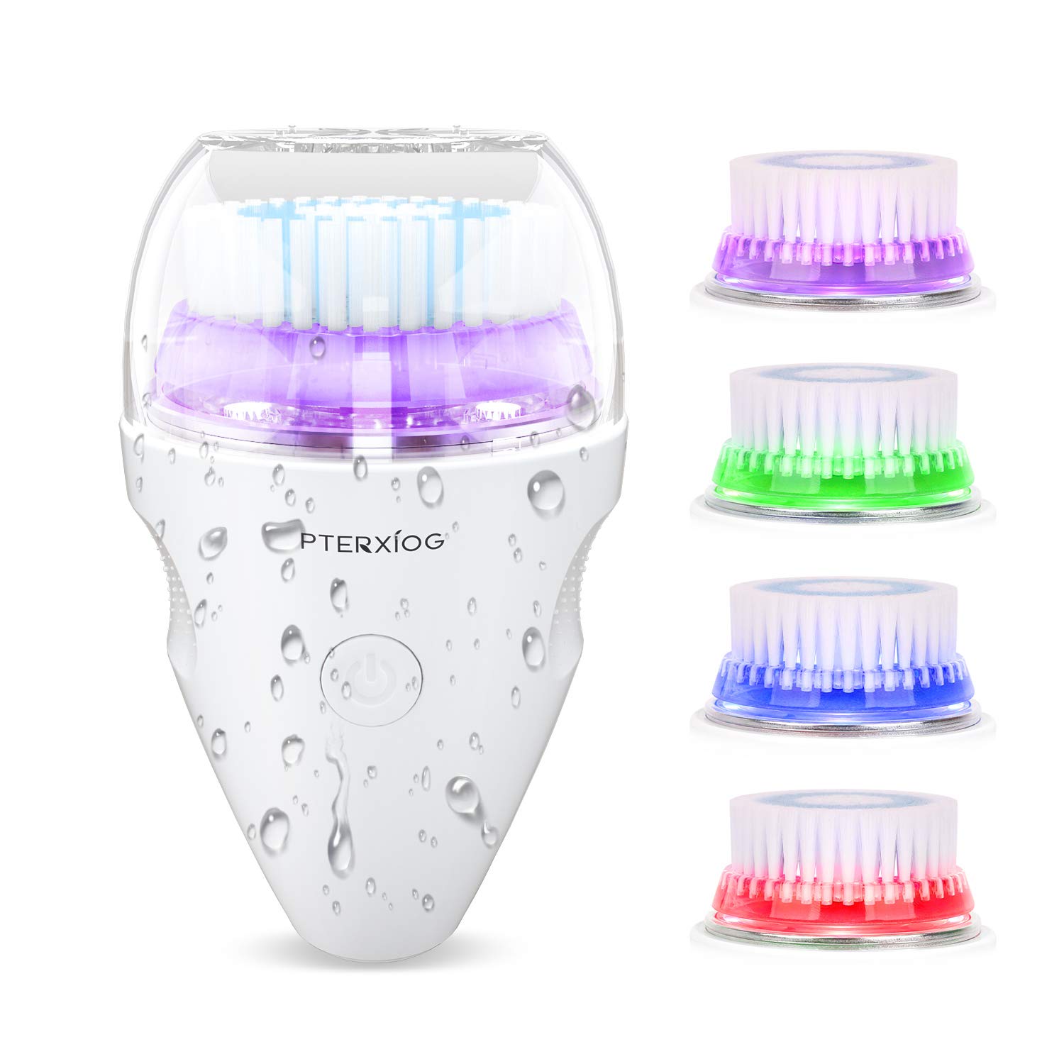 Sonic Facial Cleansing Brush, Pterxiog Face Scrubber Exfoliator Cleansing Brush with 4 Beauty-light 3 Modes 3 Brush Heads, Rechargeable for Face Cleansing, Exfoliating Make-up Removing, Waterproof: Beauty
