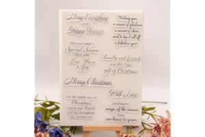 MESYGK Large Christmas Blessing Words Family Merry Christmas Clear Stamps Transparent Silicone Stamp Album Cards Rubber Stamp for Card Making Decoration and DIY Scrapbooking