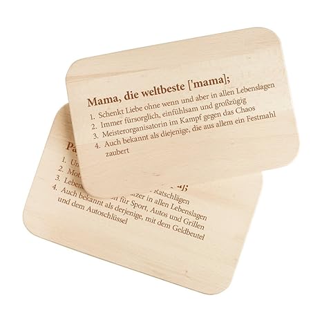 Casa Vivente Frühstücksbrettchen mit Gravur – 2er Set – Definition Mama und Papa – Zwei Brettchen aus Holz – Geschenkideen zu
