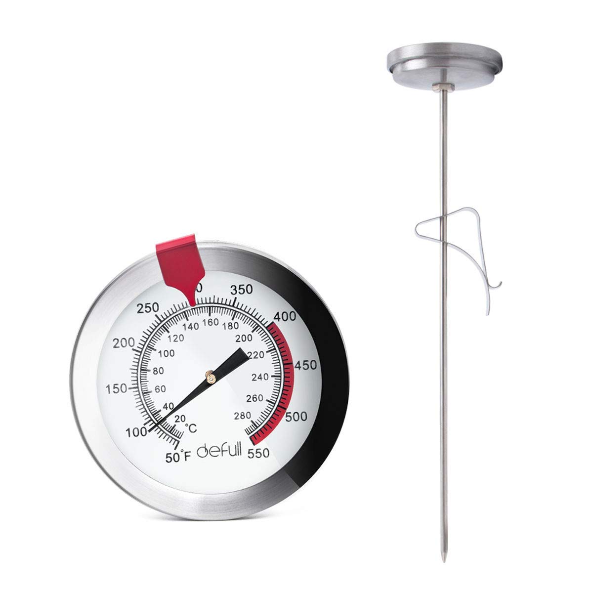 defull 12" Deep Fry Thermometer with Clip Instant Read Dial Thermometer 12 inch Stainless Steel Stem Meat Thermometer Cooking Thermometer for Turkey, BBQ, Grill