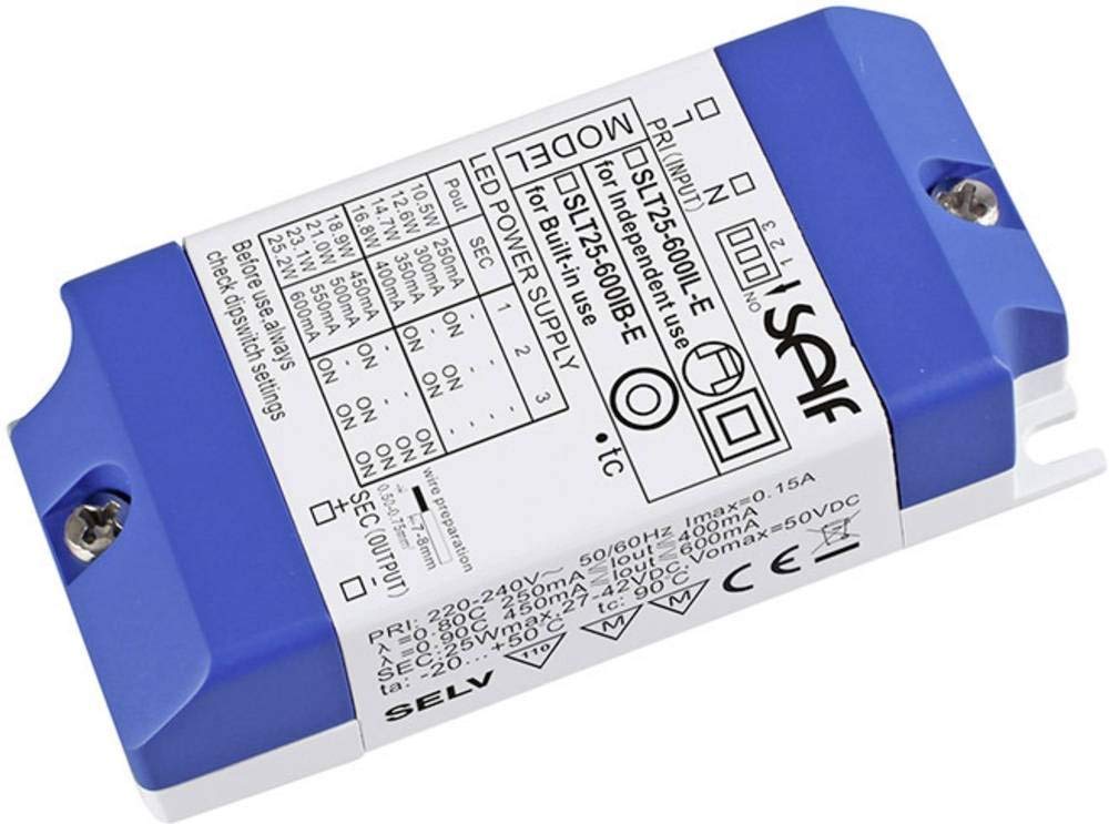 Self Electronics SLT25-600IL-E LED Driver Constant Current 25W 250-600mA 27-42V/DC Not Dimmable